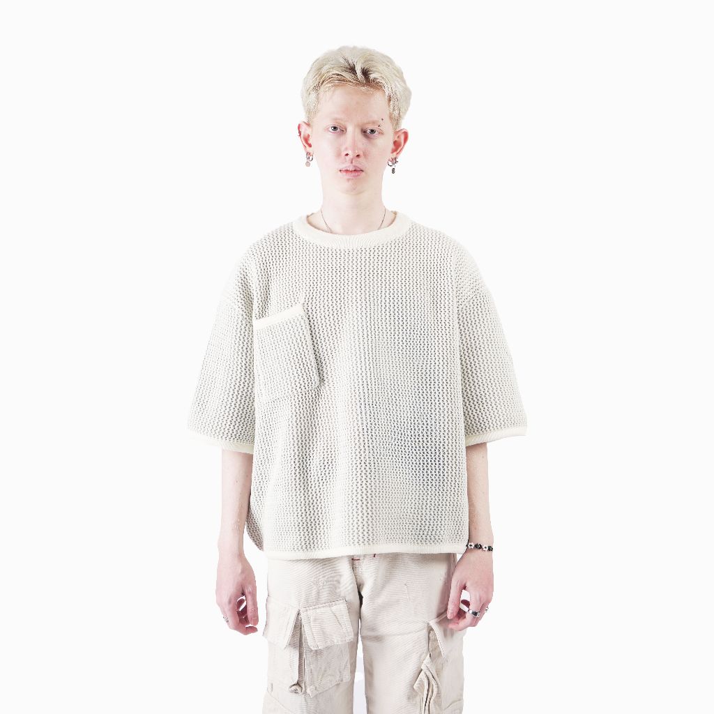TAGGED - Special Drop Layback Tee Knitwear Ocean Sand, White, Front Look