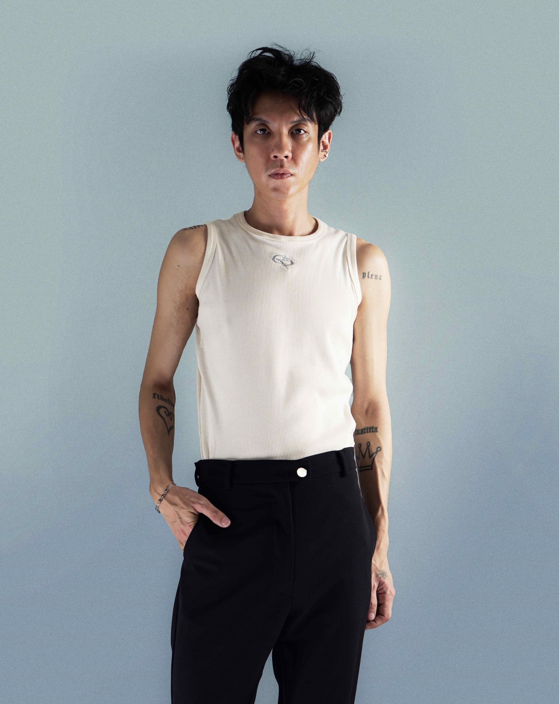 TAGGED x QUIN - Humaine Skeen Tanktop White, Front Look