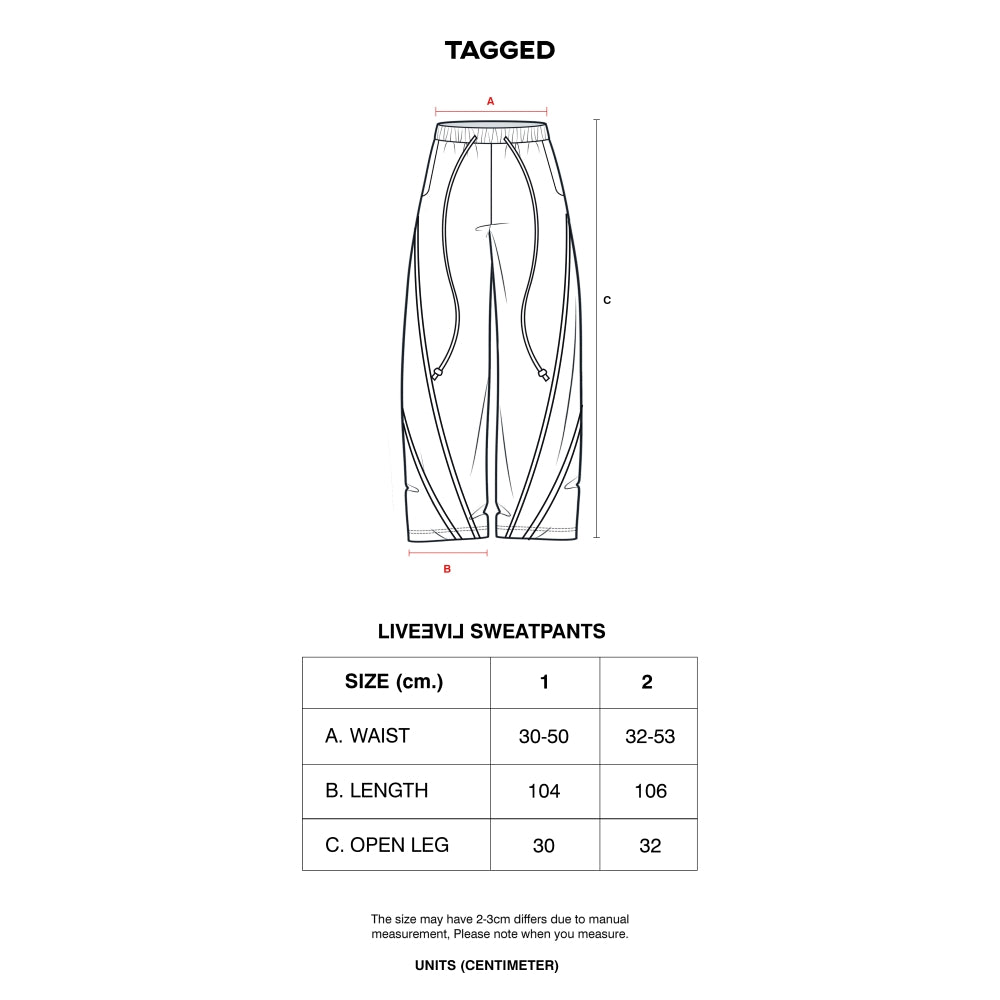 TAGGED - Special Drop Liveevil Sweatpants Beach, Blue, and Maroon